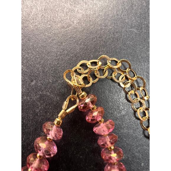 Gold Filled Necklace with Baroque Pearl and Pink Faceted Gemstone Beads - Picture 9 of 16